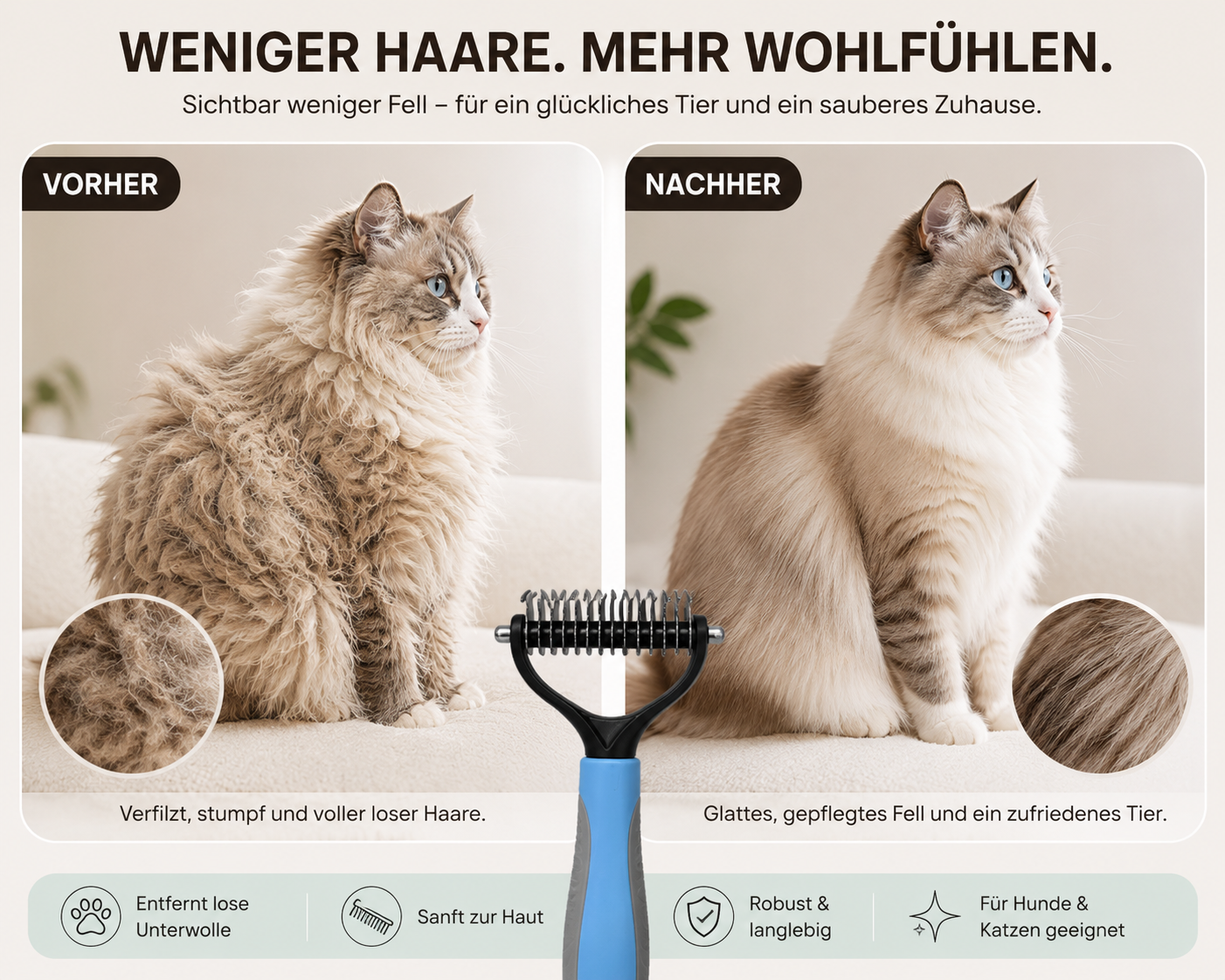 Doppelseitige Haustier Fellbürste